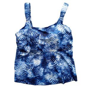 Lands' End Women's Blue Tie Dye Scoop Neck Tankini Swim Top  Size 1X Beach Pool